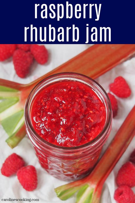 Raspberry rhubarb jam is easy to make with just a few ingredients and has a wonderful texture and sweet-tart flavor. Perfect on toast and more. Rhubarb Raspberry Jam Recipes, Raspberry Rhubarb Jam Canning, Rhubarb Vanilla Jam, Raspberry Rhubarb Jam, Low Sugar Jam, Raspberry Jam Recipe, Strawberry Rhubarb Jam, Sweet Sauces, Raspberry Rhubarb