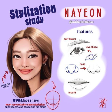 Nayeon Drawing, Stylization Study, Nayeon Twicetagram, Twice Member, Body Reference, Facial Expressions, Eye Shapes, Art Reference Photos, Drawing People