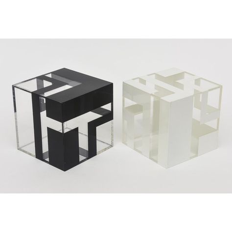 This pair of fabulous geometric square cube black, white and clear plastic or light lucite sculptures are interchangeable for placement and design. We do not know the origin nor the year but most likely more contemporary. They can be stacked or go side to side. They are very light in weight but interesting in form, artful, sculptural, dramatic and fun! Great decor. Cube Model Architecture, Cube Design Art, Cube Project, Formal Analysis, Cubes Architecture, Form Architecture, Light Cube, Art Cube, Candle Logo