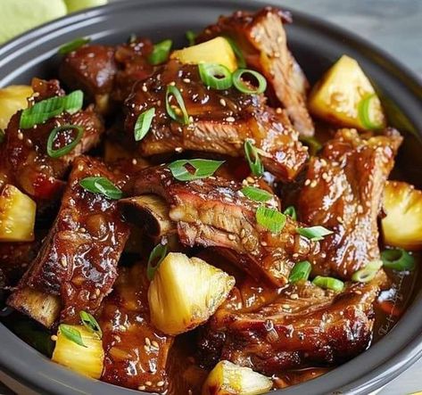 Slow Cooker Recipes For Beginners | Pineapple Teriyaki Slow Cooker Ribs | Facebook Teriyaki Ribs, Pork Baby Back Ribs, Slow Cooker Ribs Recipe, Pineapple Teriyaki, Rack Of Pork, Recipes Chinese, Recipes Pork, Slow Cooker Ribs, Back Ribs