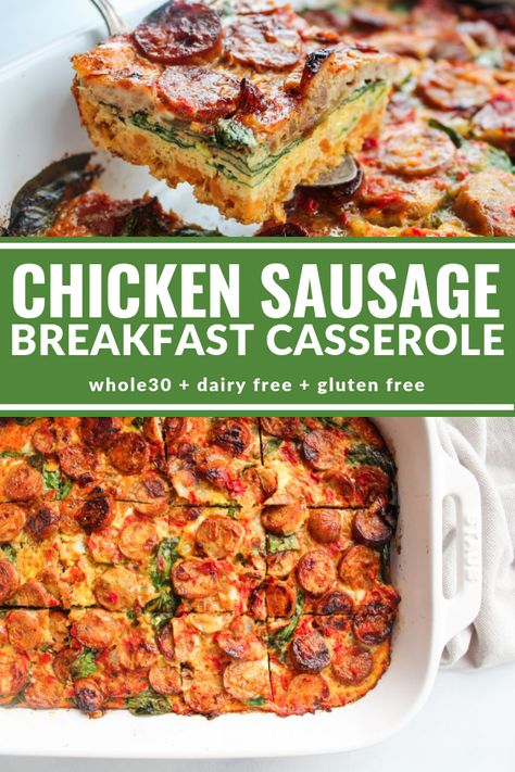 Chicken Sausage Breakfast, Paleo Breakfast Casserole, Sausage Breakfast Casserole, Delicious Breakfast Casserole, Whole 30 Breakfast, Sausage Casserole, Breakfast Casserole Sausage, Paleo Breakfast, Chicken Sausage