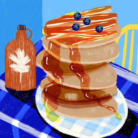 An other very yummy illustrations for art in the kitchen @theydrawandcook Pancakes m, bacon and maple syrup ~ my absolute fav breakfast since I live in the UK !!! #breakfast #pancakes #maplesyrup #foodillustration #foodart #foodlover #theydrawandcook #restaurant #dailyarts #artdelatable Maple Syrup Drawing, Syrup Drawing, Syrup Illustration, Uk Breakfast, Art In The Kitchen, Blue Breakfast, Food Map, Creative Playground, Illustration Food