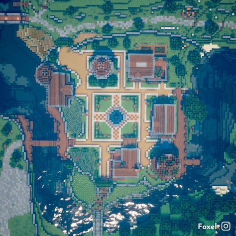 Minecraft Flower Village Minecraft Village Centre Ideas, Minecraft Village Center, Minecraft Town Center, Minecraft Tunnel Designs, Minecraft Storage, Minecraft Garden, Cool Minecraft Creations, Minecraft House Tutorials, Minecraft House Plans