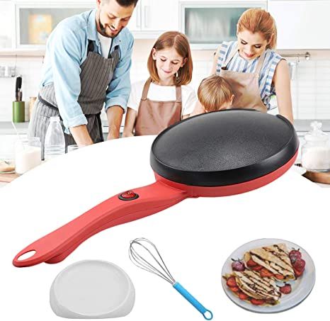 Portable Electric Crepe Maker 110V 8” Household Pancake Machine with Auto Temperature Control Non-stick Crepe Pan for Pancake, Blintz, Chapati,Including Egg Beater & Batter Pot Red&Black 1Pack Electric Crepe Maker, Pancake Machine, Pancake Maker, Crepe Maker, Electric Griddle, Crepe Pan, No Cooking, Egg Beaters, Hot Plate