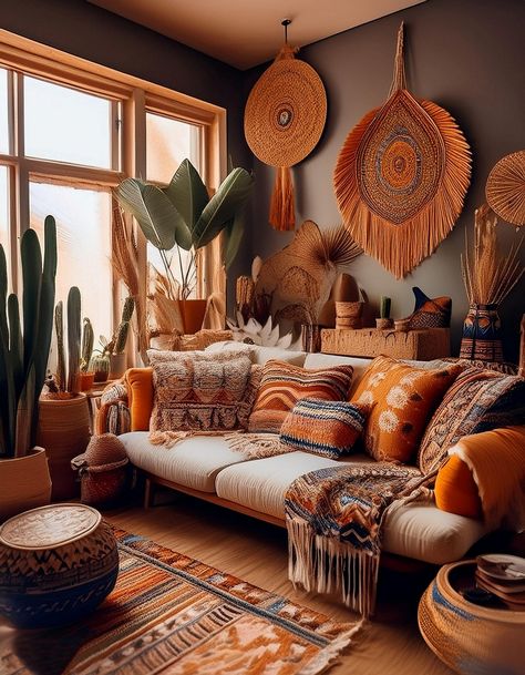 Bohemian Textures and Patterns Diy Boho Couch, Hippie Living Room Ideas, Moody Boho Living Room, Boho Basement, Dark Boho Decor, Hippie Living Room, Coastal Chic Living Room, Bohemian Style Living Room, Boho Couches