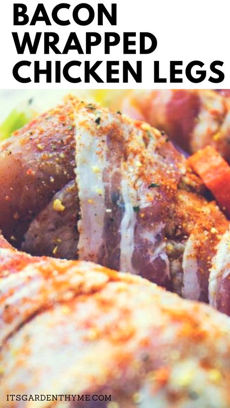 Deliciously juicy and crunchy low carb chicken recipe. Try these bacon wrapped chicken legs baked in the oven for a cheap weeknight meal your family will love. Bacon Wrapped Chicken Drumsticks, Dinner Cheap, Chicken On The Grill, Low Carb Dinner Chicken, Spicy Bacon, Fried Chicken Burger, Chicken Cordon Bleu Casserole, Smothered Chicken, Chicken Drumstick Recipes