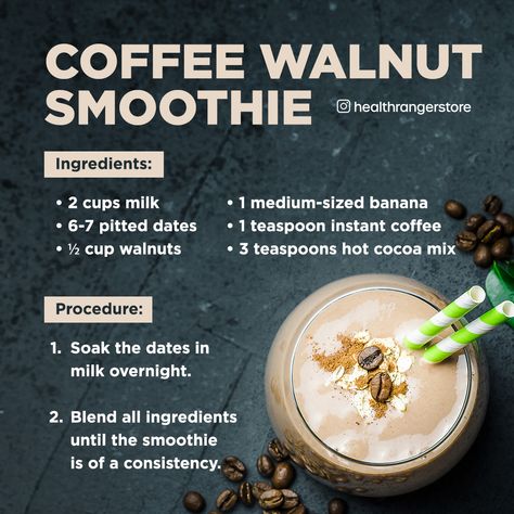 Walnut Smoothie, Drinking Healthy, Recipes Smoothies, Hot Cocoa Mixes, Cocoa Mix, Instant Coffee, Hot Cocoa, Healthy Drinks, Smoothie Recipes