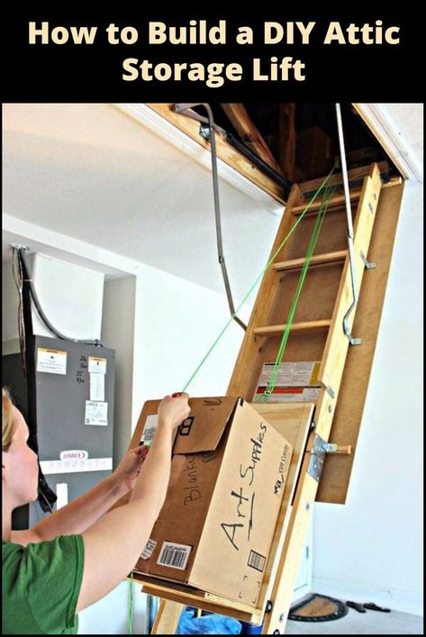 Elevate your storage game with this ingenious attic lift solution! Perfect for decluttering and optimizing space. Diy Attic Storage, Garage Organization Shelves, Garage Wall Shelving, Attic Lift, Storage Lift, Garage Organization Systems, Garage Systems, Garage Attic, Overhead Garage Storage