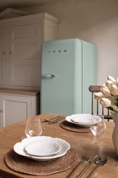 Meet the latest addition to our colourful FAB fridge family. 

Sea Salt Green is inspired by the Mediterranean marine life of southern Italy and the new hue pairs beautifully in country kitchens, particularly alongside natural wood finishes.

See it for real at our flagship London store on Regent Street St. James's to witness how the soft-touch coating keeps fingerprints at bay. Color Fridge Kitchen, Sea Salt Green, Wine Cooler Fridge, Island Cooker Hoods, Smeg Fridge, Oven Hood, Self Cleaning Ovens, Countertop Microwave Oven, Retro Fridge