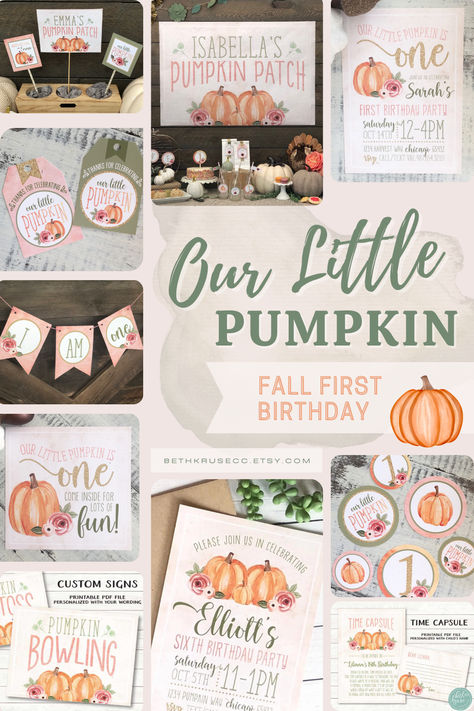 Everything you need for the sweetest fall first birthday! Pumpkin Picking theme with watercolor floral designs. November First Birthday Theme Girl, Fall First Birthday Party Ideas, Fall First Birthday Girl, October Birthday Themes, Fall First Birthday Party, First Birthday Pumpkin, Fall First Birthday, Fall Birthday Party, Birthday Pumpkin