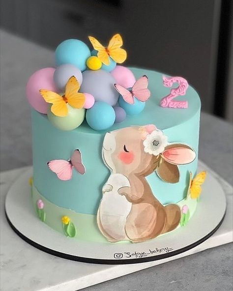 Rabbit Birthday Cake, Spring Cake Designs, Cake Rabbit, Bunny Cakes, Cake Designs For Girl, Sprinkles Birthday Cake, Cake Designs For Kids, Buttercream Cake Designs