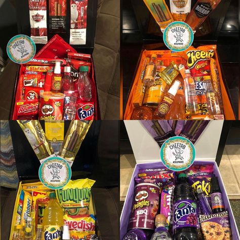 Smokers Box Gift, Pothead Gift Ideas, Snacks For Boyfriend, Pothead Gift Basket Ideas, Smokers Gift Basket Ideas, Colorful Snacks, Gummies Candy, Anniversary Gift Ideas For Him Boyfriend, Homemade Gift Boxes