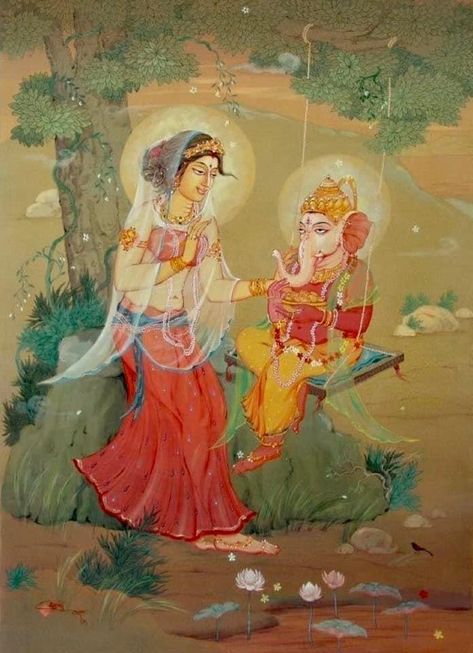 Ganesha And Parvati, Ganesha Elephant, Durga Painting, Chakra Art, Indian Art Gallery, Lord Ganesha Paintings, Ganesh Art, Ganesh Images, Indian Painting