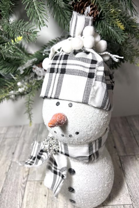 Dollar Tree Snowman, Mod Podge Glitter, Dollar Tree Vases, Tree Vase, Wood Snowflake, Wood Snowman, Tree Snowman, Snowman Hat, Dollar Tree Finds