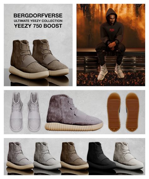 Yeezy 750 Boost Sneakers - The Sims 4 Download - SimsDomination Sims 4 Cc Yeezy, Sims 4 Yeezy, Sims 4 Male Cc Shoes, Pink Plumbob, Shoes Sims 4 Cc, Black Sims, Yeezy Collection, Ts4 Clothes, Yeezy 750