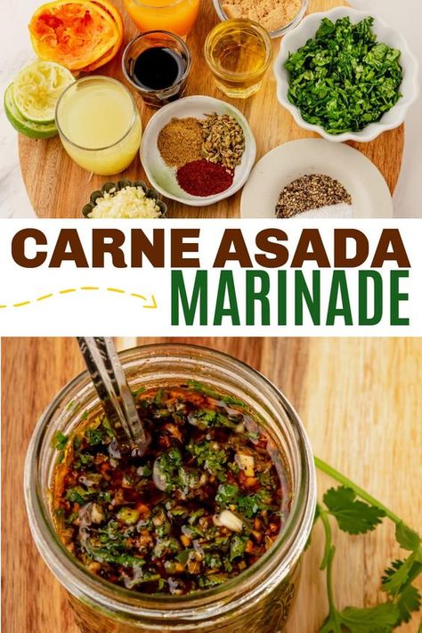 Asada Marinade, Carne Asada Marinade, Carne Asada Recipes, Brazilian Samba, Meat Marinade, Marinade Recipes, Carne Asada, Mexican Food Recipes Authentic, Homemade Sauce