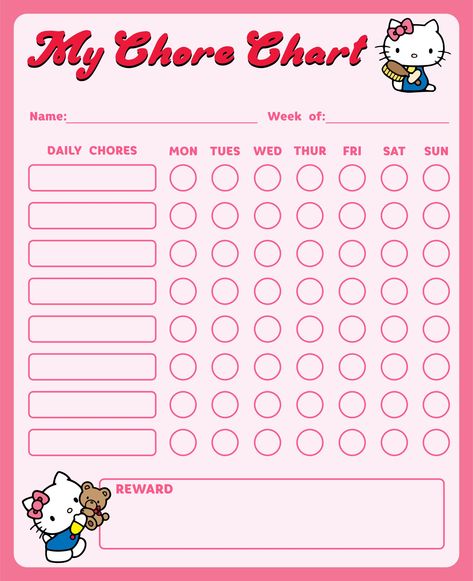 Hello Kitty Checklist, Cute Chore Chart, Hello Kitty To Do List Printable, Hello Kitty To Print, Hello Kitty Digital Planner, Journal Chart Ideas, Hello Kitty Slide Template, Sanrio Notebook Paper, Hello Kitty Planner Template