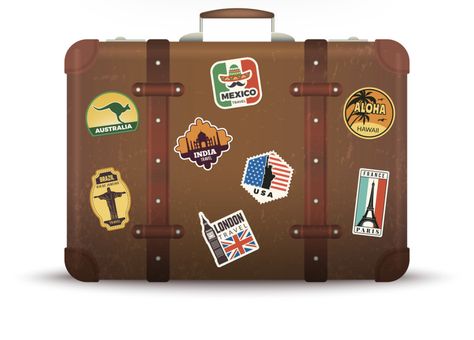 Suitcase With Stickers, Luggage Tag Design, Retro Luggage, Luggage Tag Designs, Travel Vector, Retro Stickers, Suitcase Stickers, Old Suitcases, Travel Luggage Tag