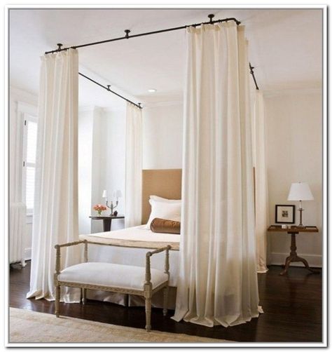 ceiling rod | Ceiling Mount Curtain Rods Canopy Bed - Canopy bed with curtains rods Faux Canopy Bed, Diy Seng, Canopy Bedroom, Bed Platform, Diy Canopy, Bed Canopy, Bed Curtains, Canopy Bed, Design Del Prodotto