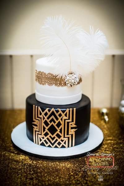 Gatsby Party Cake, Great Gatsby Cake Ideas, 1920s Cake, Great Gatsby Decorations, Great Gatsby Cake, Gatsby Decorations, 21st Bday Cake, Gatsby Cake, 1920 Wedding