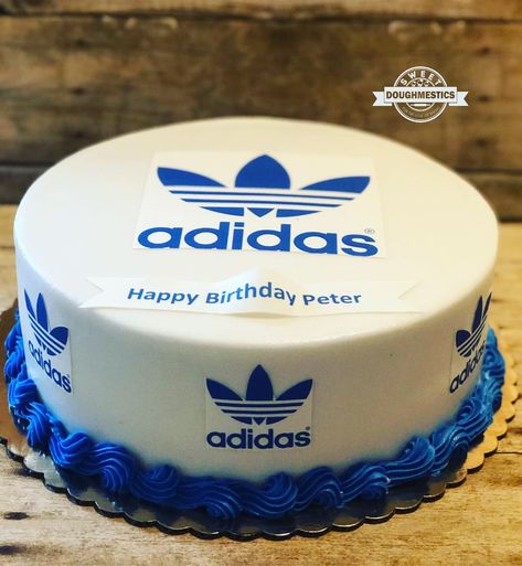 Adidas cake by Sweet Doughmestics Adidas Cake Ideas, Adidas Logo Wallpapers, Blue Wedding Centerpieces, Adidas Art, Cake Models, Party Logo, Super Mario Birthday, Mario Birthday, Easy Cake Decorating