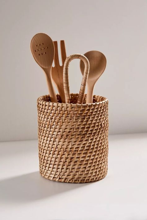 Basket Utensil Holder | Urban Outfitters Utensils Holder Diy, Canes Food, Rustic Texture, Pretty Kitchen, Kitchen Utensil Holder, Kitchen Utensil, Kitchen Collection, Utensil Holder, Kitchen Inspo