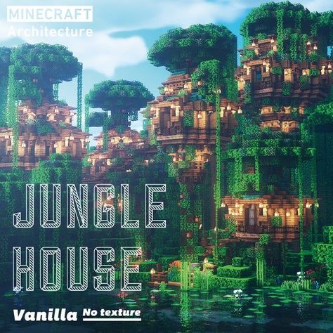 Minecraft Jungle Builds Ideas, Treehouse Village Minecraft, Minecraft Treehouses Jungle, Minecraft Jungle Village Ideas, Minecraft Jungle Farm, Minecraft Jungle Base Ideas, Minecraft Building Ideas Jungle, Minecraft House Jungle, Jungle Base Minecraft