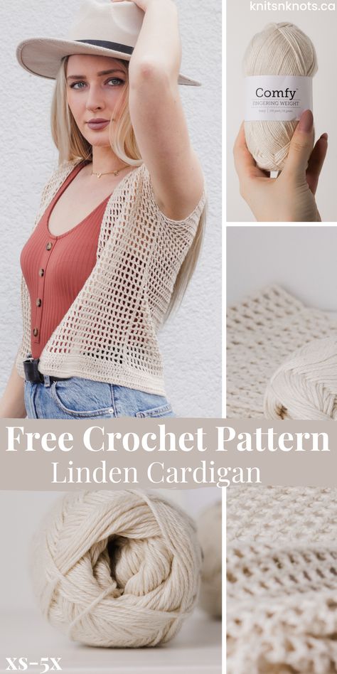 This beginner-friendly cardigan is worked up very quickly in a very simple double crochet mesh stitch pattern! The pattern includes instructions for sizes XS through 5X with a PDF version available! Easy Crochet Tops Free Patterns Summer, Short Sleeve Cardigan Crochet Pattern, Short Crochet Cardigan, Light Weight Crochet Cardigan, Crochet Tie Front Cardigan Pattern Free, Crochet Net Cardigan, Spring Crochet Tops, Light Crochet Cardigan, Crochet Mesh Cardigan Pattern