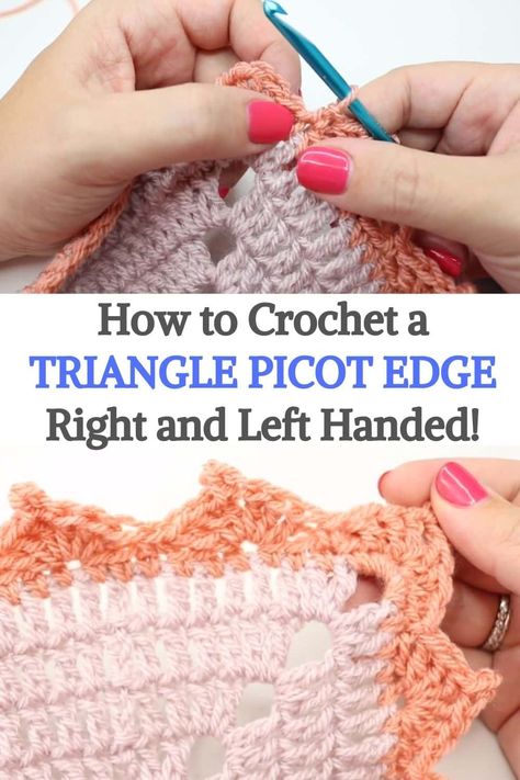 Picot Stitch Crochet, Crochet A Triangle, Crochet Picot Edging, Learn Crochet Beginner, Crochet Edging Tutorial, Picot Crochet, Crochet Scalloped Edge, Left Handed Crochet, Crochet Blouses