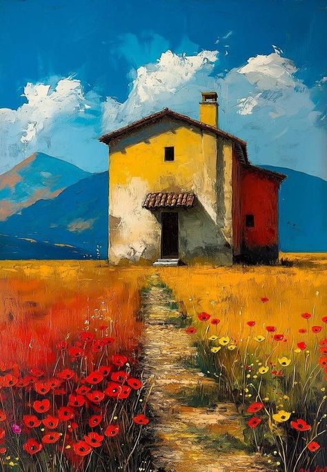 Barn Painting, Beautiful Abstract Art, Italy Painting, Landscape Art Painting, Art Gallery Wallpaper, Amazing Art Painting, Pastel Painting, Oil Painting Landscape, Acrylic Painting Canvas