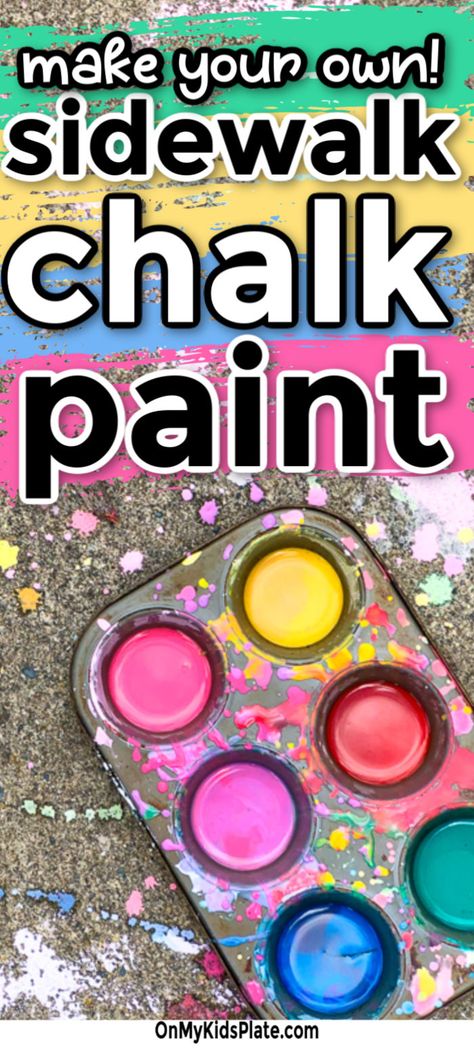 This easy sidewalk chalk paint recipe is easy for kids to make super fun washable art . Use cornstarch and a few other pantry ingredients to make your own homemade set of colors for some summer fun. Washable Sidewalk Paint, Sidewalk Chalk Paint Recipe, Diy Sidewalk Chalk Paint, Diy Sidewalk Chalk, Homemade Sidewalk Chalk, Diy Sidewalk, Sidewalk Chalk Paint, Sidewalk Paint, Chalk Paint Recipe