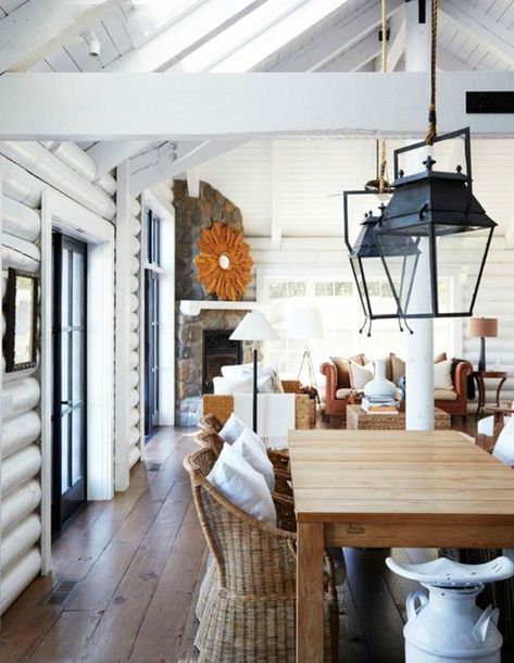 White Log Cabin, Painted Log Cabin, Log Cabin Interior Design, Cabin Homes Interior, Log Home Interior, White Cabin, Modern Log Cabin, Cabin Interior Design, Log Cabin Interior