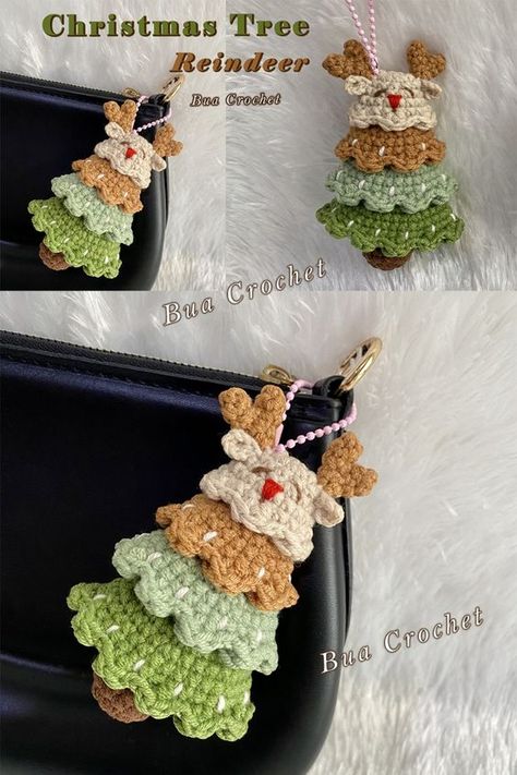 CROCHET CHRISTMAS : Amigurumi Crochet Reindeer Tutorial 🦌🦌  Crochet Christmas Tree 🎄🎄 


Materials 🥰💖
1. Cotton Yarn size 2 mm. 
2. Crochet Hook size 2.5 mm.
3. Polyester fiber

Finished size: Height 10 cm. Width 6 cm. Christmas Crochet Diagram, Christmas Trees Crochet, Plushie Yarn Crochet, Cute Christmas Crochet Ideas, Free Crochet Christmas Ornaments Pattern Tree Decorations, Crochet Christmas Keychain Pattern Free, Crochet Ideas For Christmas, Christmas Keychain Crochet, Christmas Crochet Keychain