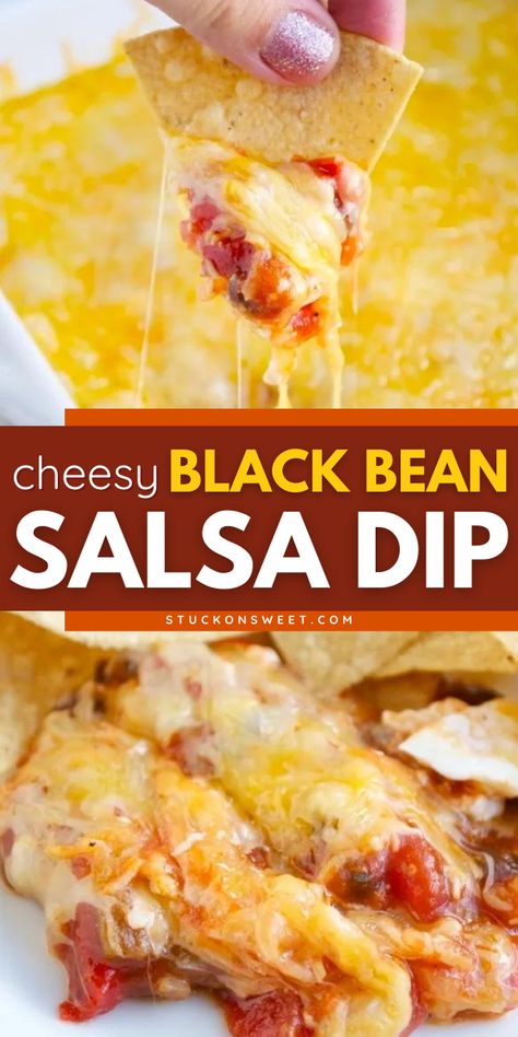 Your party food ideas must have this black bean dip! This 4th of July recipe doesn't disappoint. Baked with cream cheese and cheeses, this Cheesy Black Bean Salsa Dip is so delicious! Save this pin! Black Bean Dips, Black Bean Salsa Dip, Bean Salsa Dip, Cheesy Dips, Black Bean Dip Recipe, Dip Recipes Hot, Cold Dip Recipes, Black Bean Dip, Black Bean Salsa