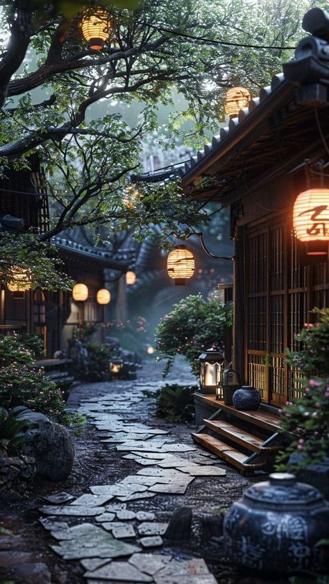 Japanese Countryside Wallpaper, Rainy House, Aesthetic China, Chinese Countryside, Japanese Buildings, Japanese Village, Asian Landscape, Japanese Castle, Asian Architecture