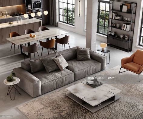 Stock Photo : Well furnished living room render Modern Appartement, Stil Industrial, Loft Interiors, Design Apartment, Loft Style, Living Room Decor Apartment, Modern Apartment, Apartment Living Room, Apartment Interior