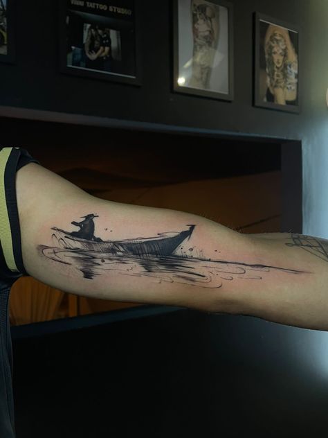 River Of Souls Tattoo, Vietnamese Boat Tattoo, Nautical Forearm Tattoo, Rowboat Tattoo, Chosen One Tattoo, Rip Tattoos For Dad, Bear Paw Tattoos, Paw Tattoos, Rain Tattoo