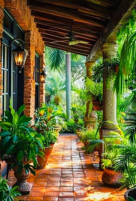 Outdoor Balcony Furniture, Front Porch Furniture, Hacienda Style Homes, Small Balcony Design, Green Oasis, Botanical Elements, Garden Decor Ideas, Casa Vintage, Hacienda Style