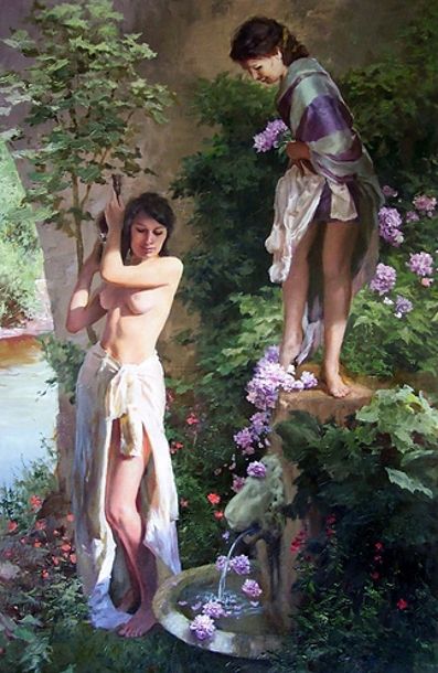 Dmitry Kalyuzhny - The Water Carriers Guillaume Seignac, Cupid And Psyche, Tableau Art, Classic Paintings, Classical Art, Fine Arts Posters, Old Art, Great Big Canvas, Classic Art