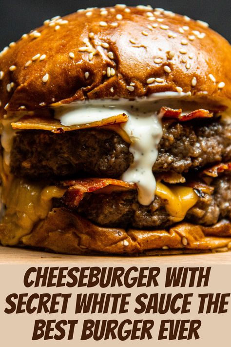 Amazing Burger Recipes, White Burger Sauce, Grilled Cheeseburger Recipes, Juicy Burger Recipe Stove, Ultimate Burger Recipes, Gourmet Burgers Recipes Homemade, Crazy Burger Recipes, Burger Mix Recipes, Beyond Burger Recipes