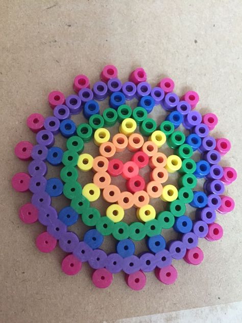 I made this beautiful Circle Perler Beads, Circle Perler Bead Patterns, Perler Beads Designs Easy, Melty Bead Designs, Melt Beads Patterns, Christmas Perler Beads, Hamma Beads Ideas, Easy Perler Bead Patterns, Perler Ideas