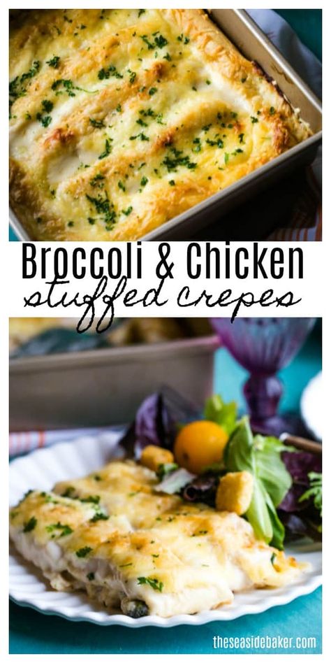 Crepe Casserole, Casserole Broccoli, Dinner Crepes, Crepe Recipe Savory, Chicken Crepes, Stuffed Crepes, Sweet Crepes Recipe, Easy Crepe Recipe, Crepes And Waffles