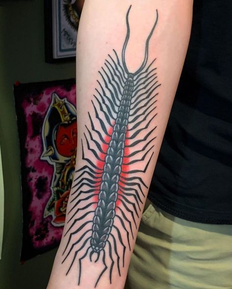 centipede tattoo – All Things Tattoo Traditional Centipede Tattoo, Isopod Tattoo, Traditional Tattoo Reference, Centipede Tattoo, Monkey Tattoos, Tattoo Traditional, London Tattoo, Tattoo Designs For Girls, Aesthetic Tattoo