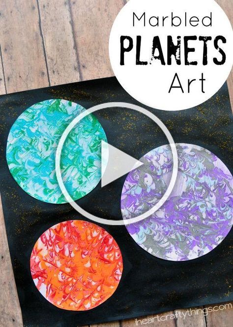 I love how the different atmosphere’s of the planets give them all a different marbled look about them. Our creative preschool buddies are focusing on a space and solar system theme this week and I decided it would be fun to focus on my love for the colored planets and create a preschool space craft … My Home Preschool Theme, Home Preschool Theme, Marbled Painting, Space Art Projects, Space Crafts For Kids, Home Preschool, Space Craft, Planets Art, Preschool Theme