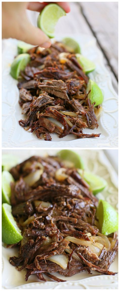 This Cuban Shredded Beef is moist, tender, and crispy on the outside. It’s infused with orange and lime juice for a mojo flavor. www.the-girl-who-ate-everything.com Mojo Beef, Cuban Beef, Cuban Mojo, Cuban Cuisine, Taco Dip, Shredded Beef, Cuban Recipes, Beef Dishes, Tex Mex