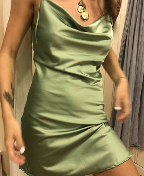 #sage #green #satindress #satin #slipdress Green Dress Outfit, Sage Green Dress, Green Silk Dresses, Red Dresses Classy, Red Dress Outfit, Most Beautiful Dresses, Dress Aesthetic, Fancy Outfits, Basic Outfits