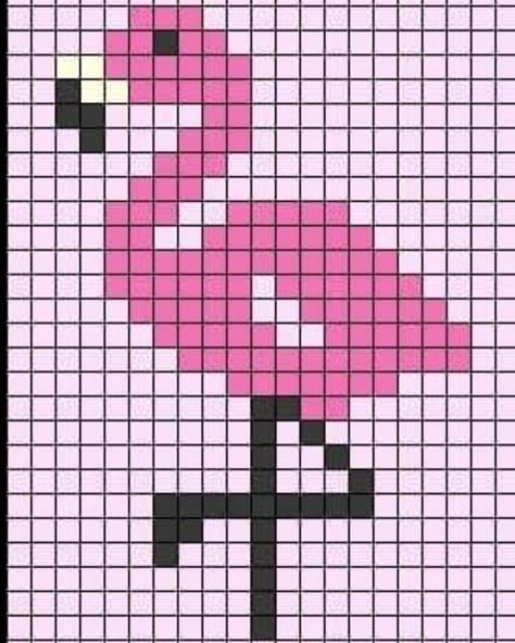 Perler Bead Patterns Flamingo, Flamingo Pixel Art, Pixel Art Grid Flamingo, Flamingo Granny Square, Crochet Flamingo Granny Square, Flamingo Tapestry Crochet, Barn Quilt, 7th Birthday, Flamingo