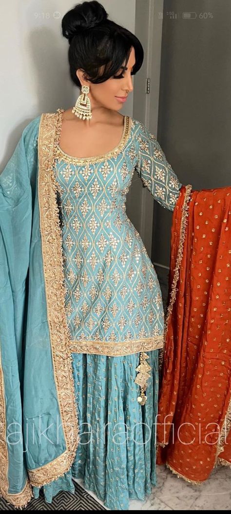 Punjabi Dresses, Embroidered Sharara, Desi Dress, Pani Puri, Punjabi Outfits, Traditional Indian Dress, Punjabi Dress, Desi Fashion Casual, Pakistani Fancy Dresses