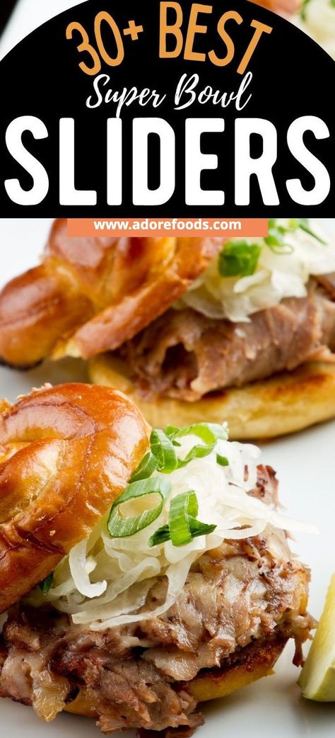 Best Super Bowl sliders for a crowd! If you’re looking to score big with your Super Bowl food menu this year, check out these slider recipes that are sure to please even the pickiest of eaters. From pulled pork to buffalo chicken to vegetarian options, I’ve got you covered. Gameday food football | Football finger foods | Super bowl appetizers | Easy slider recipes Super Bowl Appetizers Easy, Super Bowl Food Menu, Super Bowl Sliders, Sliders For A Crowd, Best Sliders, Football Finger Foods, Gameday Food, Pulled Chicken Recipes, Easy Slider Recipes