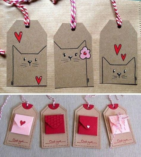 Gifts Wrapping Diy, Gift Tags Diy, Handmade Gift Tags, Creative Gift Wrapping, Diy Tags, Handmade Tags, Paper Crafts Diy Kids, Valentine Crafts, Christmas Gift Tags